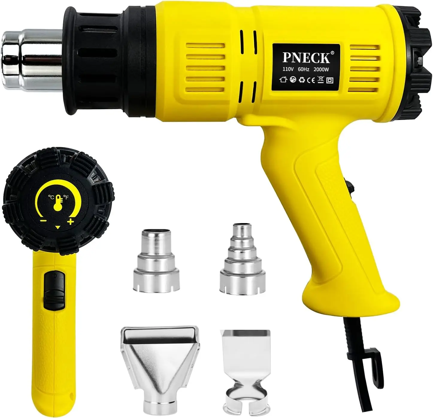 

Тепловая пушка мощностью 2000 Вт, 140 ° Ф-1202 ° F с регулируемой температурой, 2 скорости, 4 насадки для поделок, термоусадочная обработка ПВХ, зачистка краски