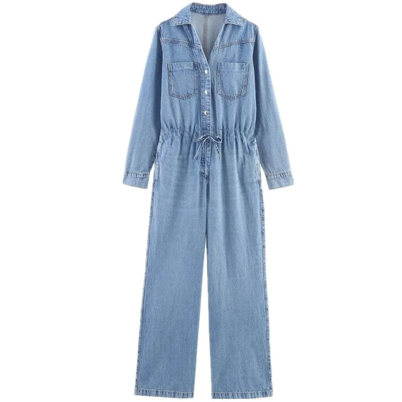 Estate 2025 Salopette di jeans a vita regolabile da donna Lunga Sle Versatile Vita alta Gamba dritta Pendolarismo Faion No Brand