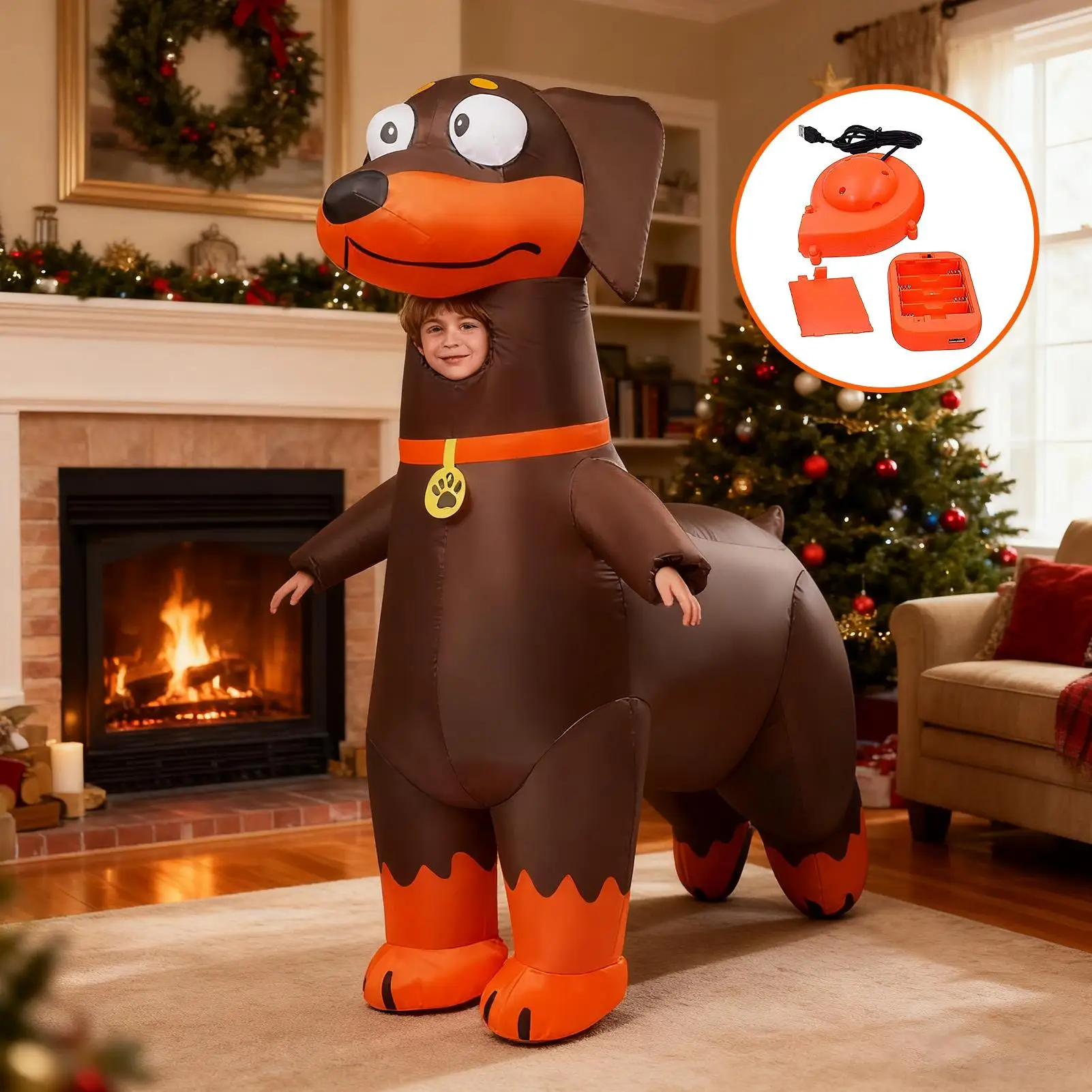 

Костюм таксы, надувной наряд для собаки, сезонный надувной костюм таксы для детей, рождественский праздник, открытый, домашний костюм