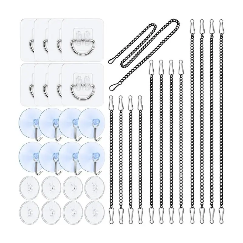 ABGH-Suction Cup Hooks And Adjustable Chains Included-For Window Decoration Set Of 36-Pieces For Glass Surfaces