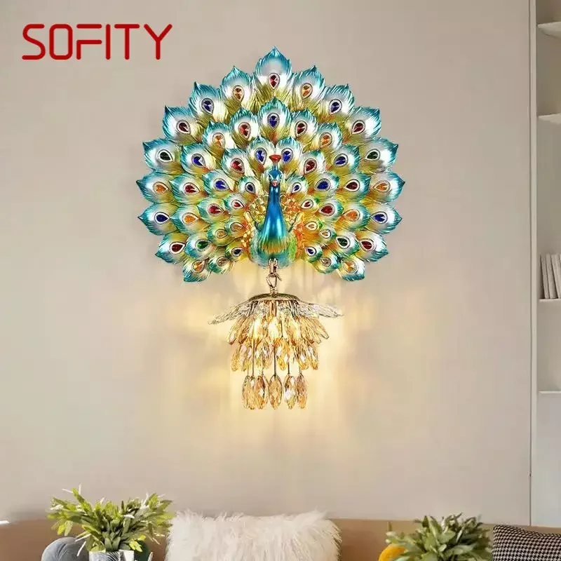 SOFITY Contemporary Peacock Wall Lamp Personalized And Creative Living Room Bedroom Hallway Aisle Decoration Light