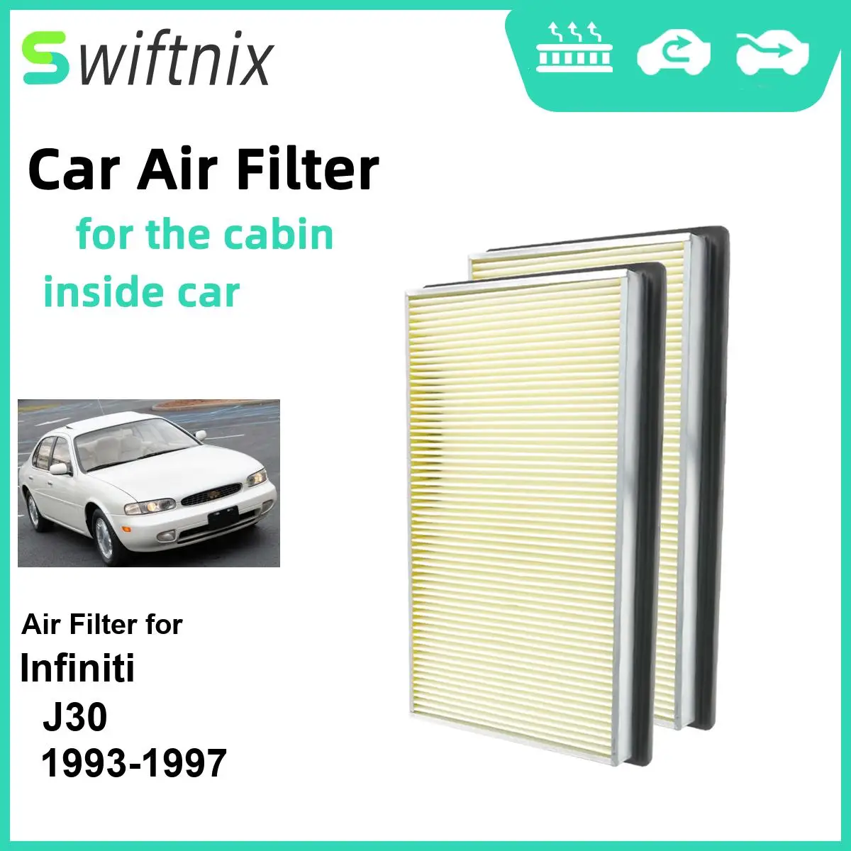 2PCS Engine Air Filter Calm Carbon Fiilter Cabin for Infiniti J30 1993-1997 CA4309 25043775 16546-0Z000 16546-V0100