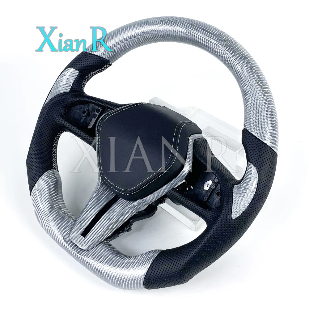 Customized silver carbon fiber perforated leather steering wheel for Infiniti Q60 G37 Q50 2017 2018 2019 2021 2022 2023 2024