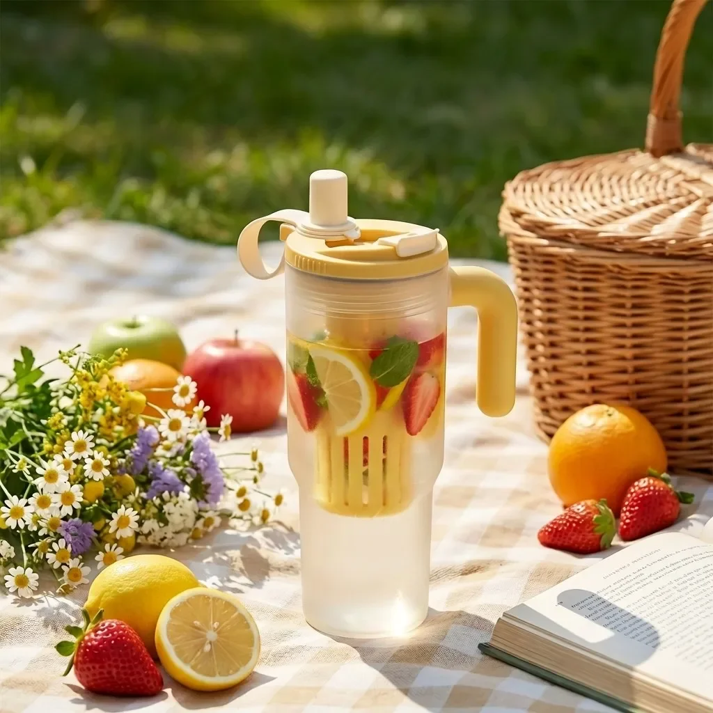 Sport Plastic Water Bottle With Handle&Strainer Heat Resistant Leak-proof Tumbler Large Capacity Straw Water Cup For Students
