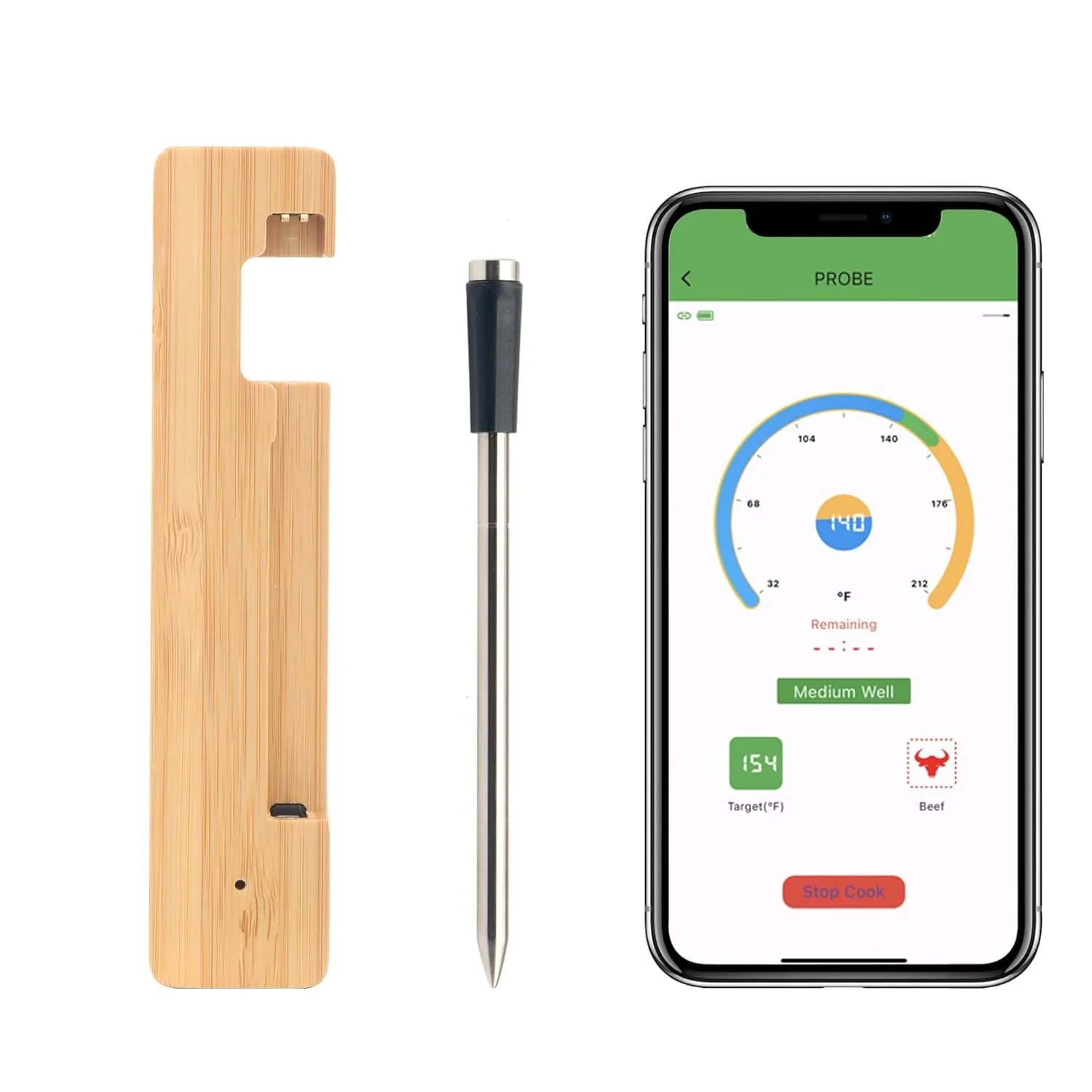 Draadloze vleesthermometer, dubbele sondes Lange afstand Bluetooth Smart Digital Display BBQ vleesthermometer voor Grill Oven Roker