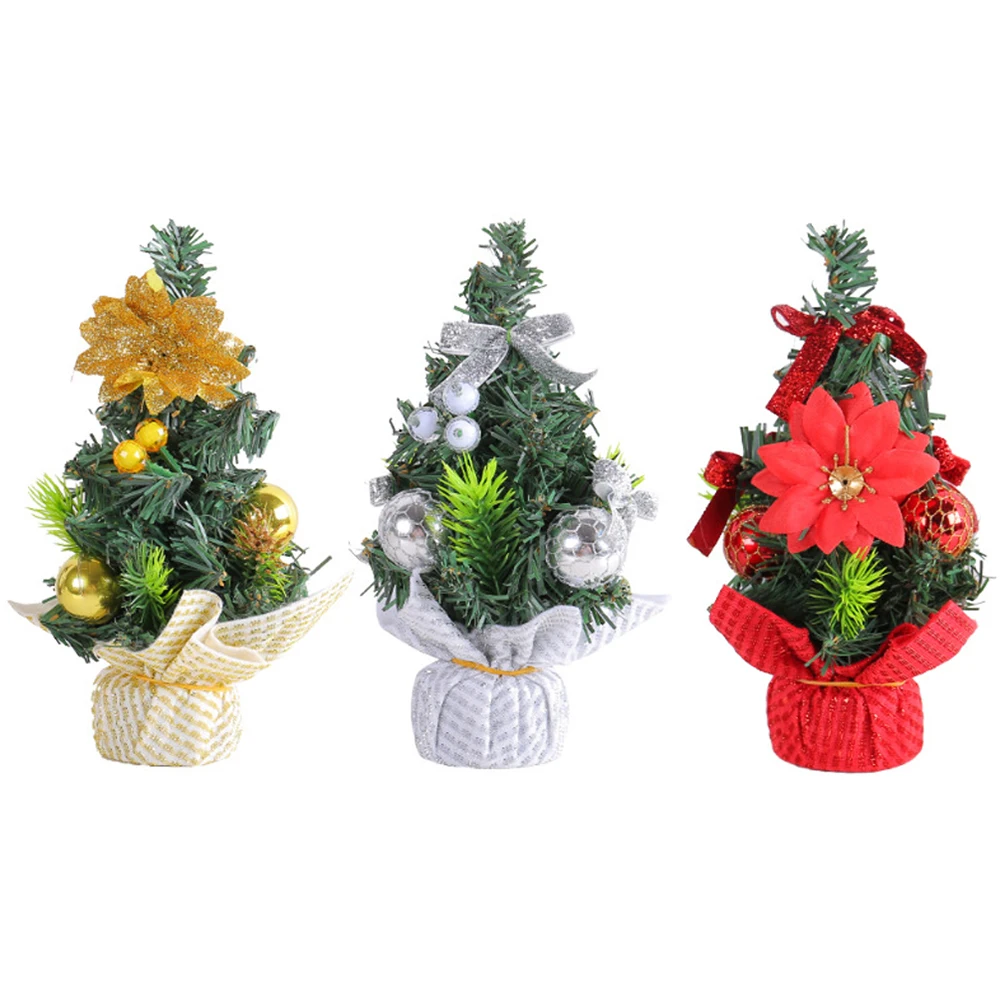 

3pcs Mini Christmas Trees Red Gold Silver Artificial Xmas Trees Home Bar Decor Desktop Scene Tabletop naments Festive Supplies