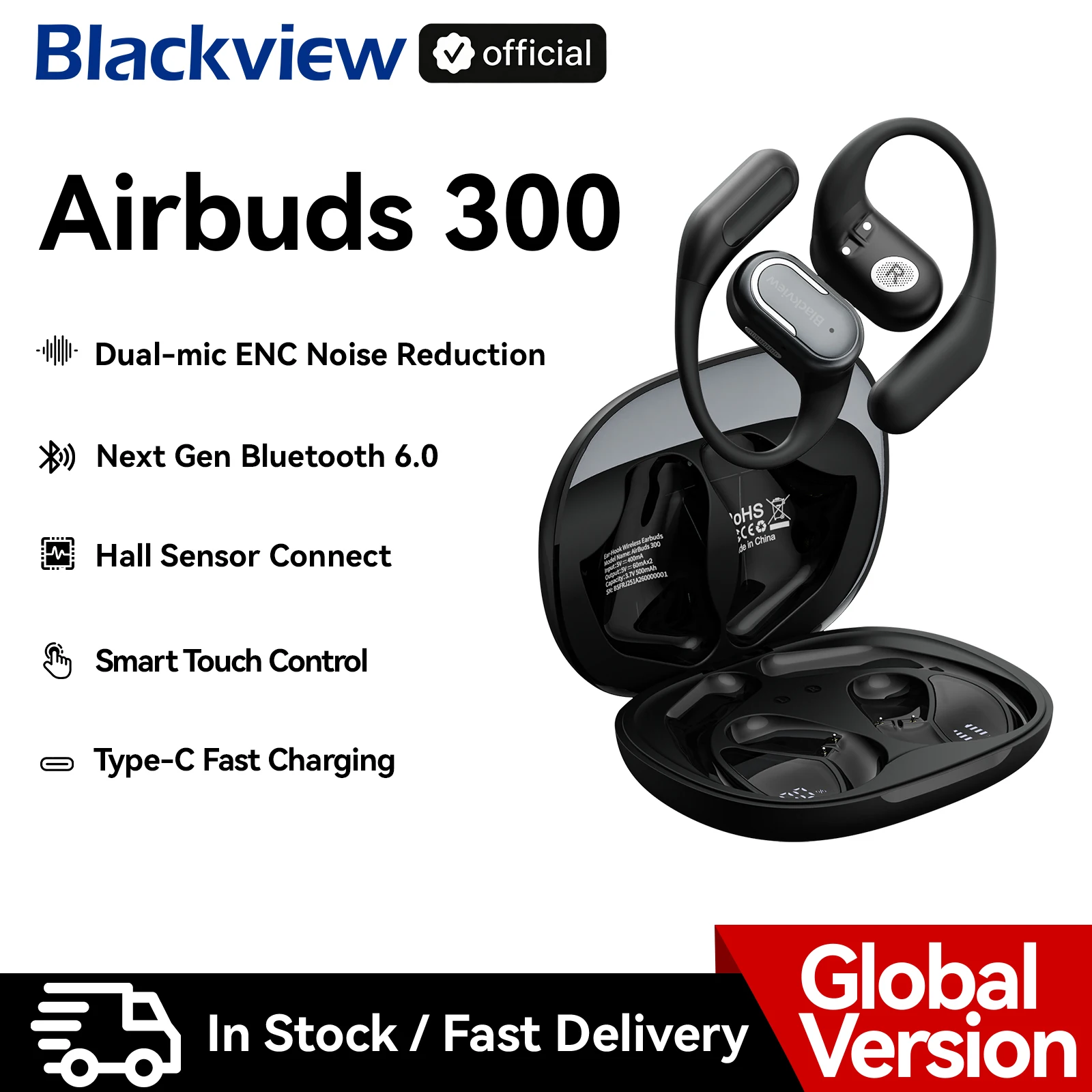 Blackview Airbuds 300 Headset In-Ear Wireless Touchscreen-Kopfhörer Sport Air Conduction Bass Ohrhörer Bluetooth-Headsets