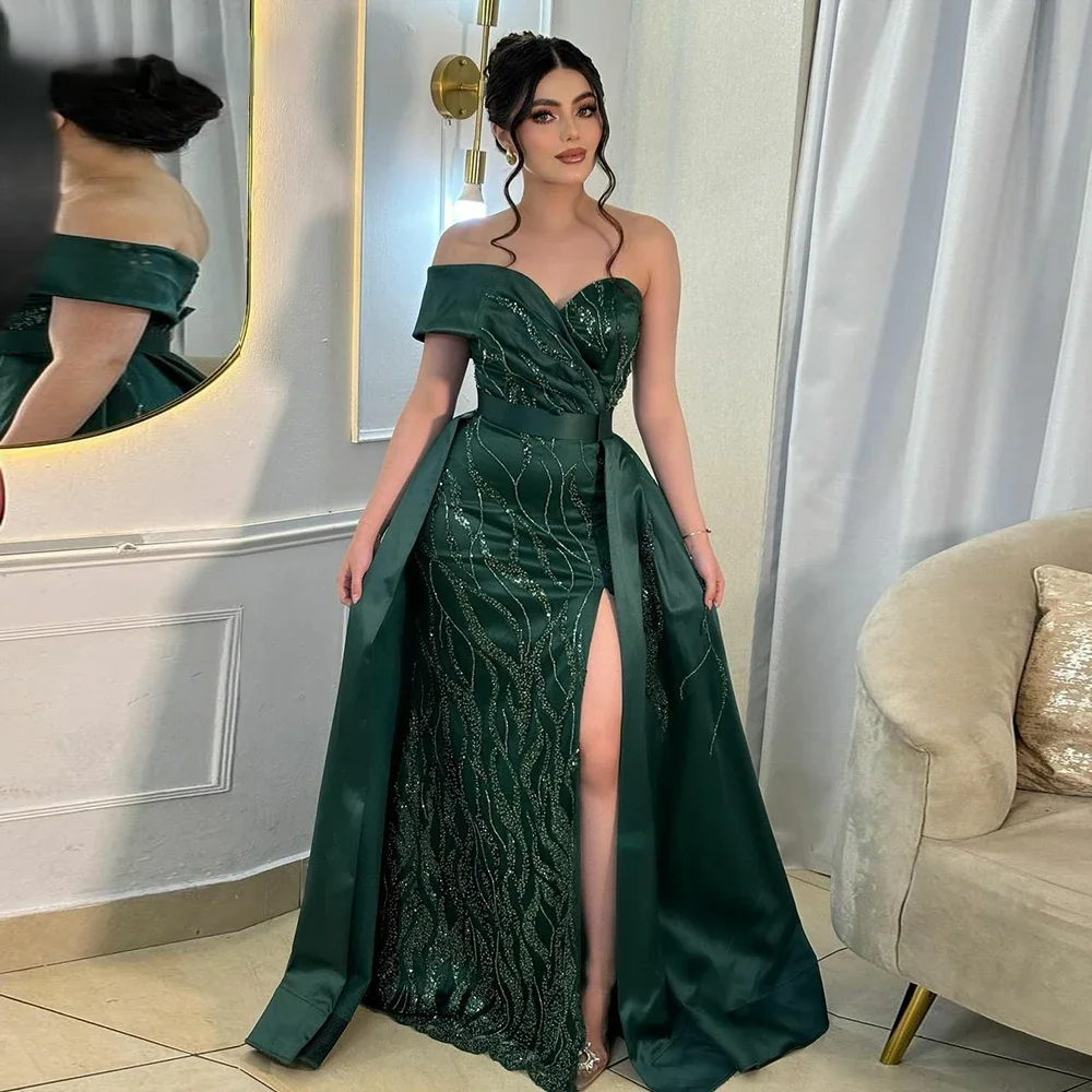 

Modern Sweetheart Mermaid Evening Dress One Shoulder Lace Decal Detachable Train Party Ball Dress Women's Customization