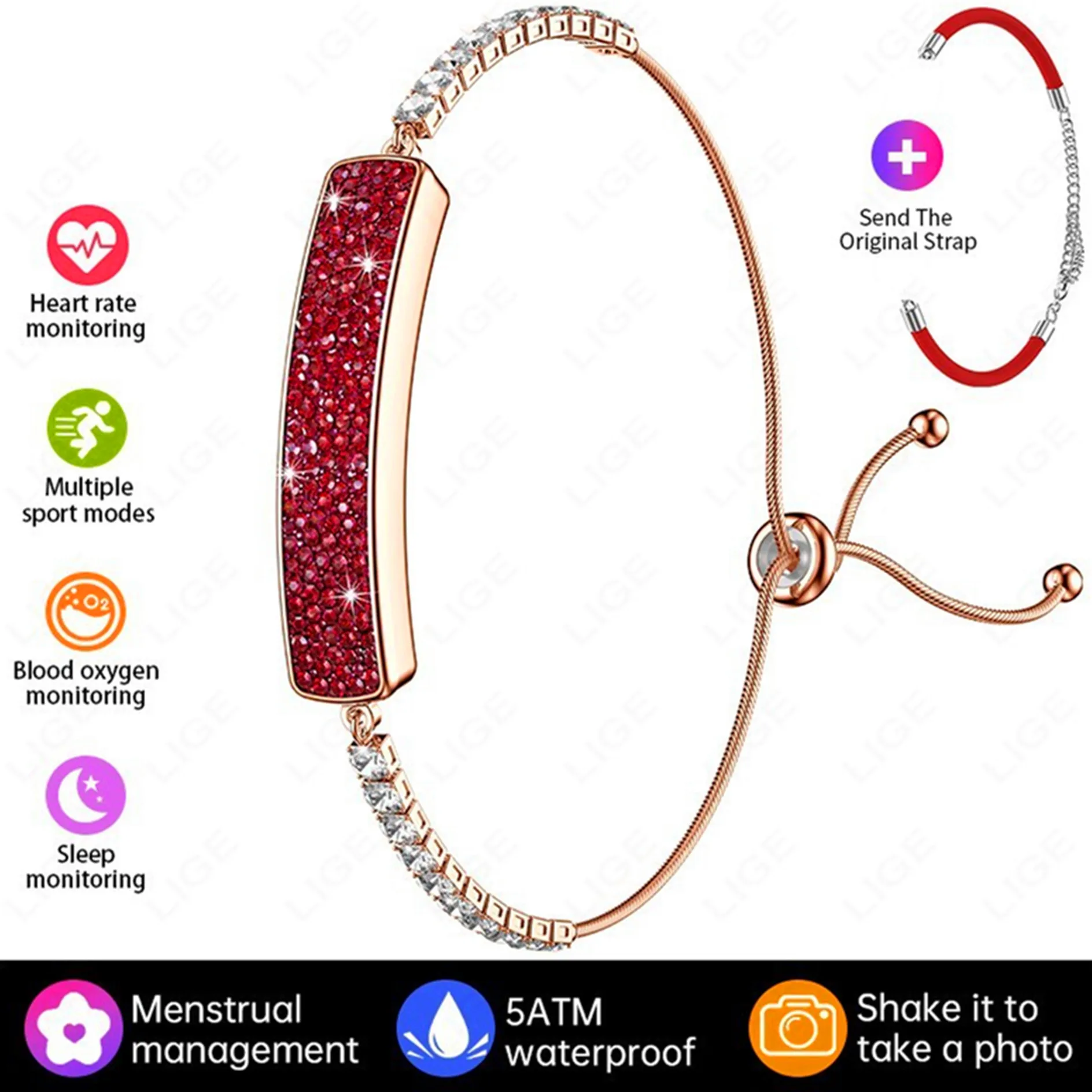 Fashion Diamond Smart Bracelet for Women Heart Rate Blood Oxygen Sleep Monitor Sports Health Waterproof Bluetooth Ms. Wristband
