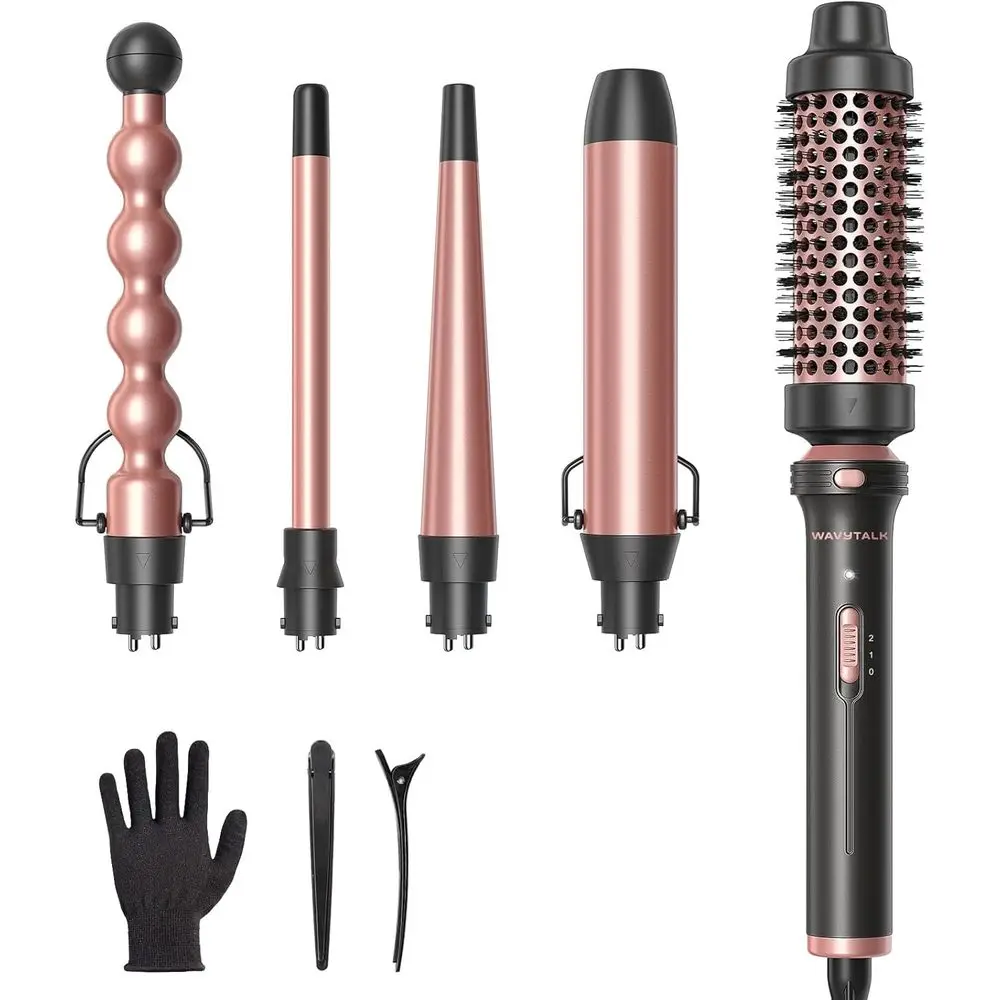 

5-in-1 Multi-Size Curling Wand Set with Thermal Brush and Interchangeable Barrels
