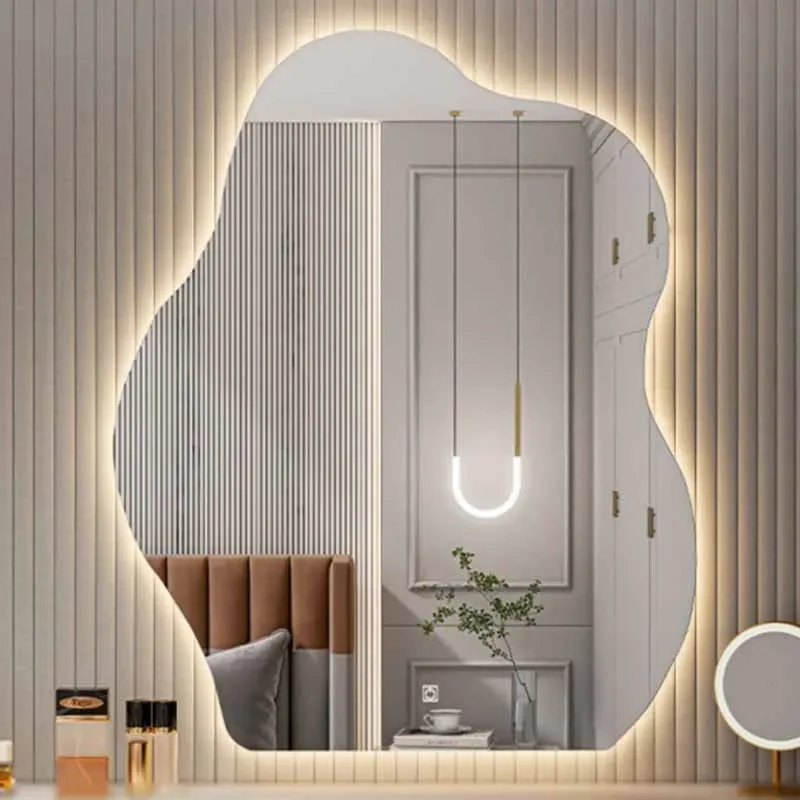 Dressing Table Makeup Mirror Led Light Irregular Vanity Mirror Luxury Bedroom Espejo Maquillaje Luz Room Decoration Aesthetic