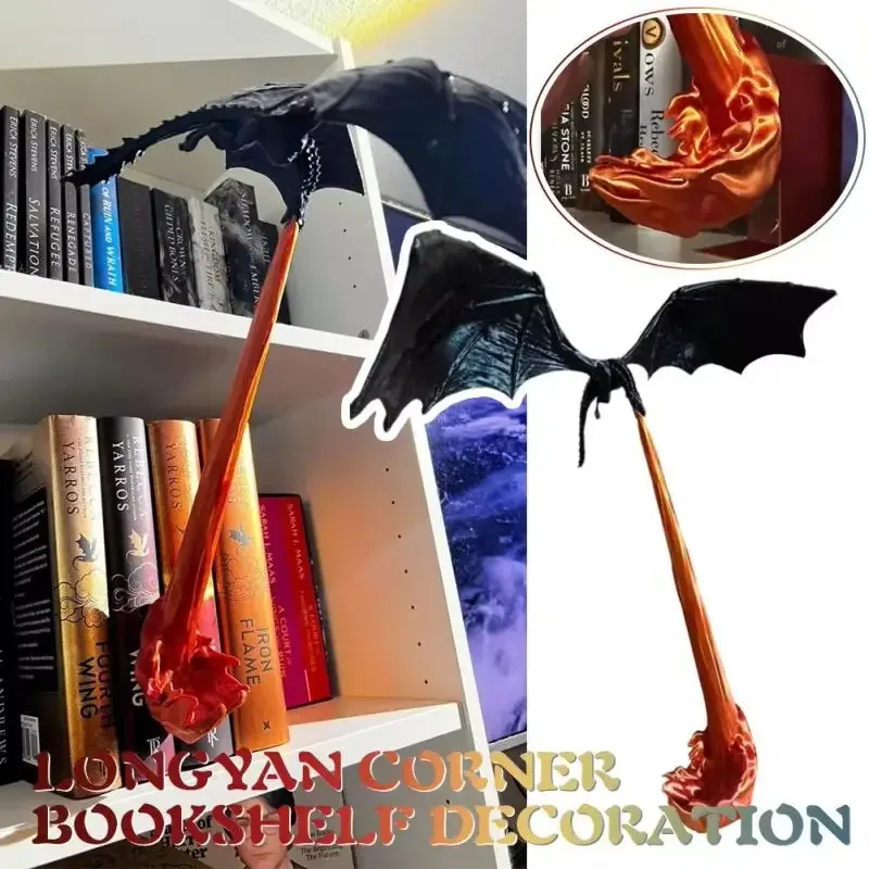 Dragon Flame Book Nook Gothic Dragon Flame Book Decoration Creative Fire-Breathing Dragon Flame Bookshelf Statue