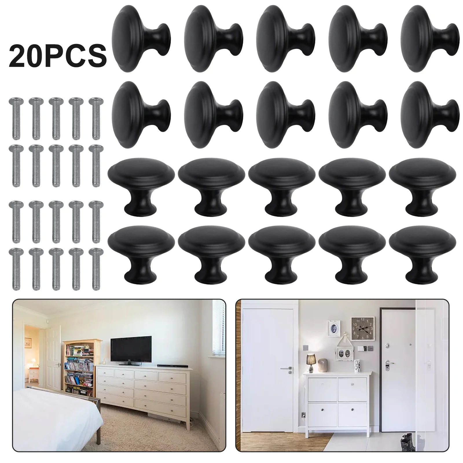 

Practical Cabinet Handles, 20Pcs Metal Black Door Knobs for Kitchen Bathroom, Comfortable Grip, Rugged Construction