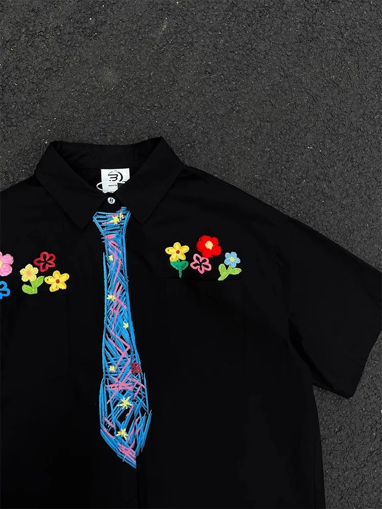 

Американский ретро-фити Карандаш ort Sve irt Мужской летний элитный джет с вышивкой Молодежный тренд Свободный крой irt