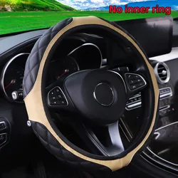 1 Leather stereo embroidered comfortable non-slip car steering wheel cover without inner ring for 14.1-15 inch cars