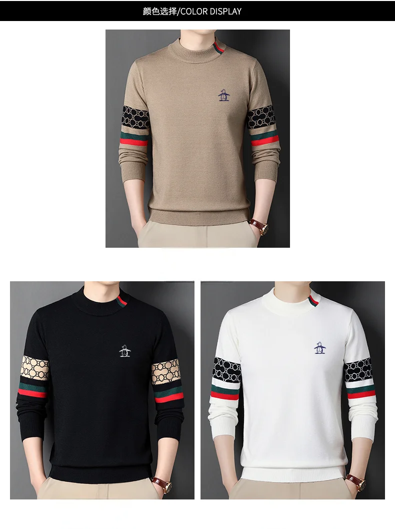 

Men's Golf Casual Embroidered Crew Neck Knit Wool Sweater for Fall/Winter