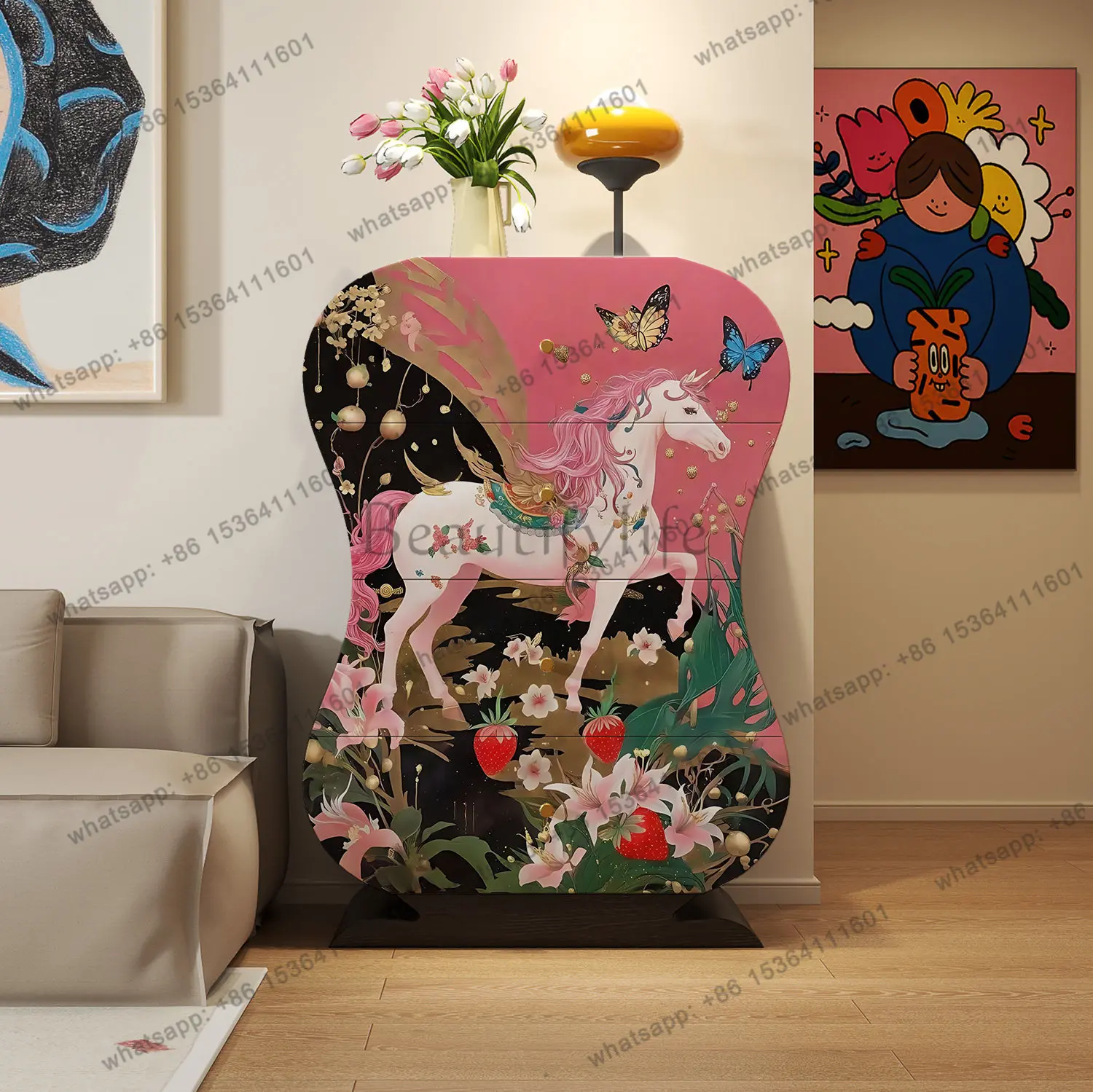 

Artistic style solid wood chest of drawers living room ornaments bedroom storage cabinets