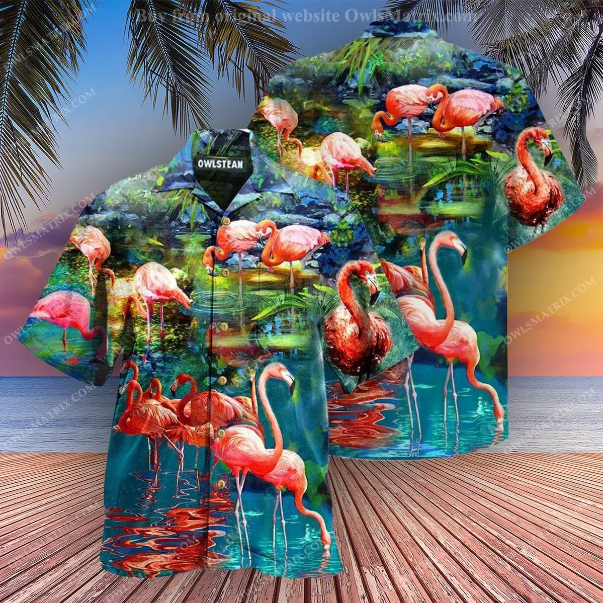 

New Hawaiian Shirts Flamingo Printed Casual Short Sleeve Button Up Shirt for Men Vintage 3D Plus Size Tops