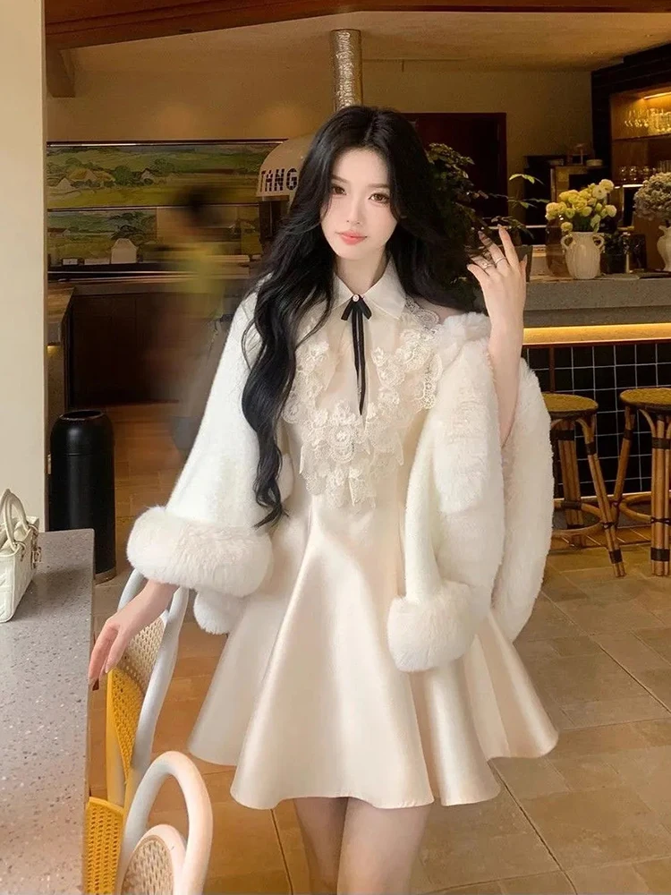 

Юбка Ele ort, комплект из двух предметов, женский зимний новый пушистый плащ, пальто с тяжелой вышивкой на талии, наряд Dr