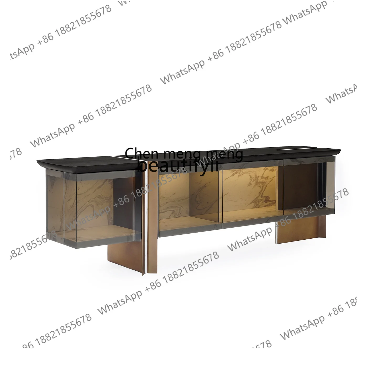 X  Light luxury glass dining side cabinet, living room against the wall, high-end sense, villa marble display locker