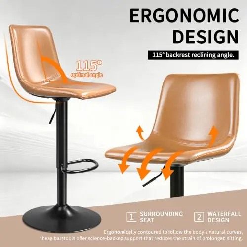 Adjustable Crazy Horse PU Leather Swivel Bar Stools Set of 4 | Modern 350LBS Counter Height Barstools with Ergonomic view 5