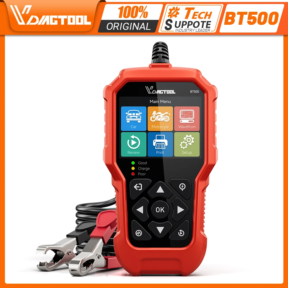 VDIAGTOOL BT500 12V/24V Battery Tester Car Digital Automotive Diagnostic Battery Tester Analyzer Vehicle Cranking Charging Tool