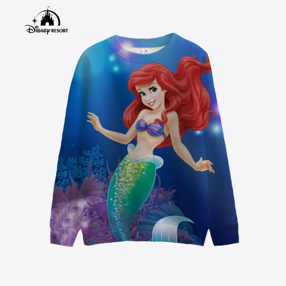 Street casual women\'s sportswear Disney Princess cartoon printed hoodie loose and soft pullover sweater round neck wool sweater