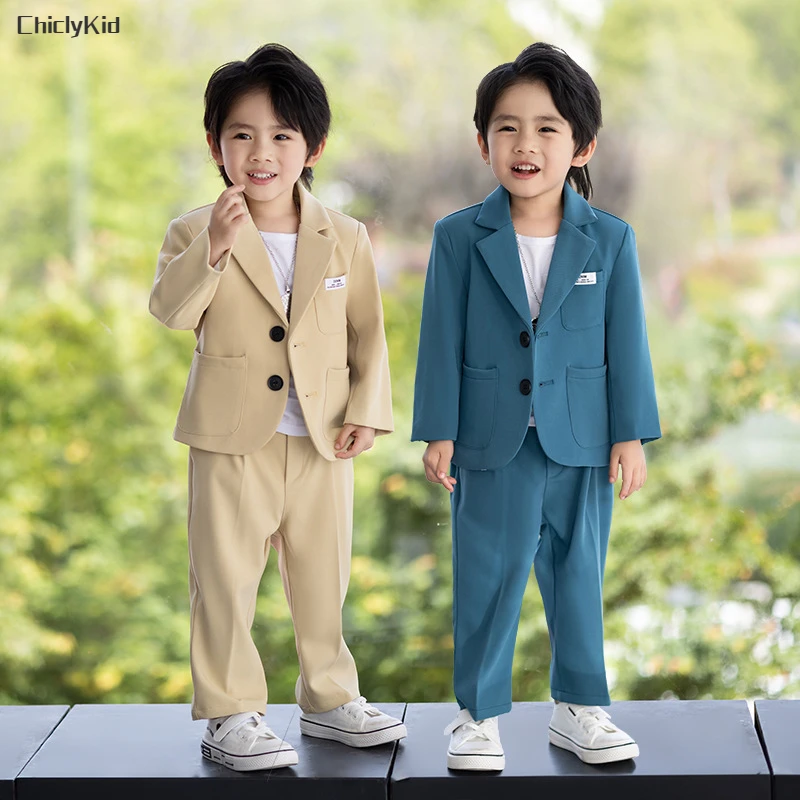 

Little Boys Solid Suit Jacket Trousers Kids Formal Dress Spring Tuxedo Clothes Sets Child Party Blazer Pants Baby Toddler Suits