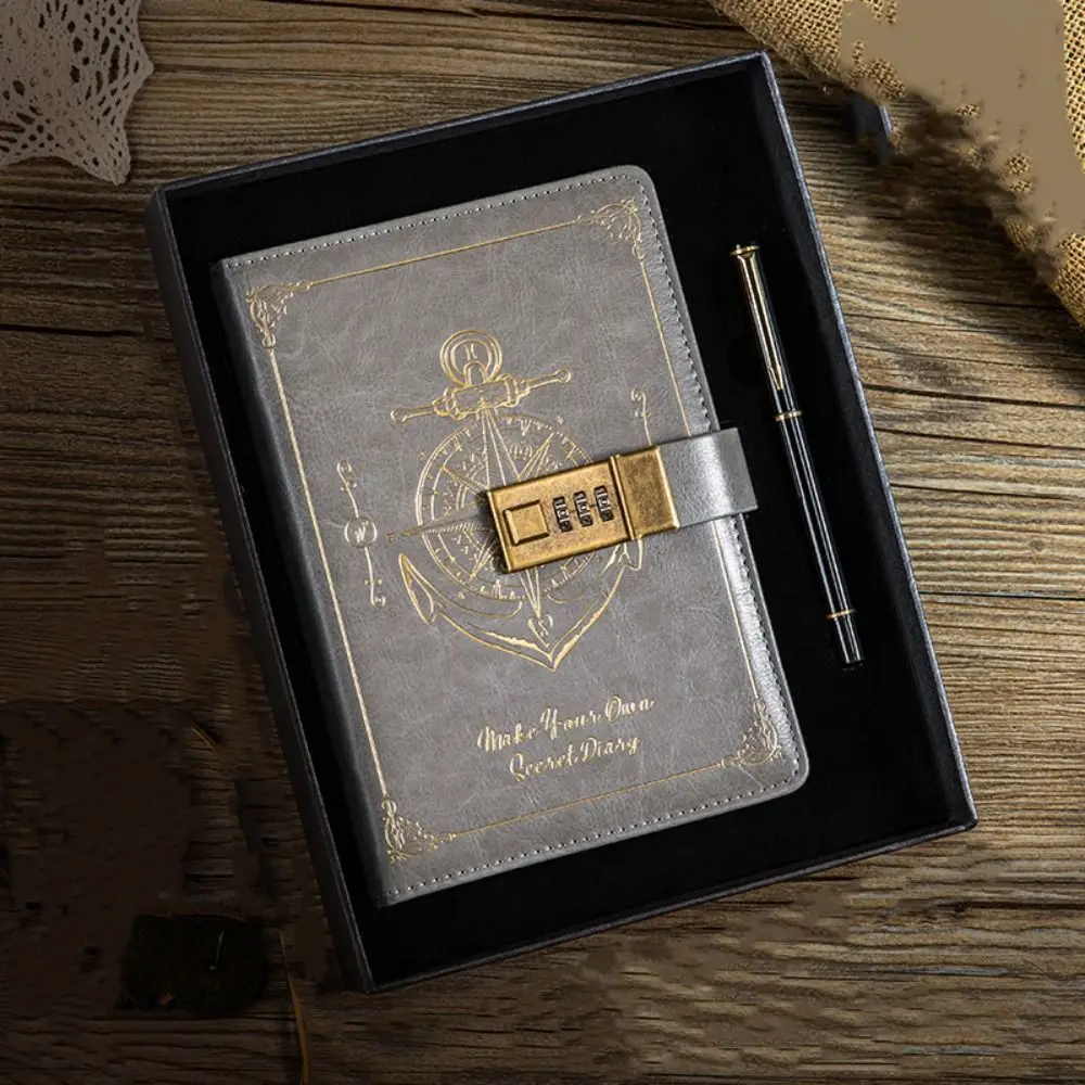 편지지 암호 노트 비밀 보호 잠금 장치가 있는 레트로 A5 노트 일기장 얼룩 방지 여행자 저널