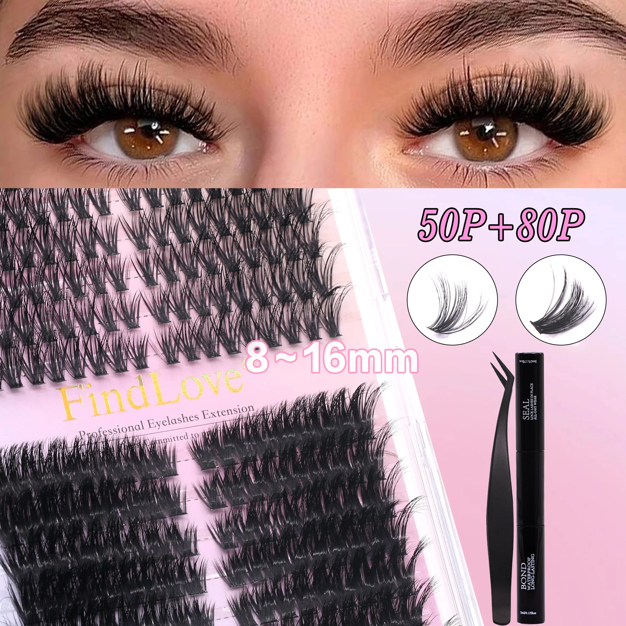 8-16mm Mixed Length 50P 80P 280pcs Clusters DIY Glue Needed Eyelashes Extension Enlarge Eyes 3D Fluffy Natural And Long Eyelash