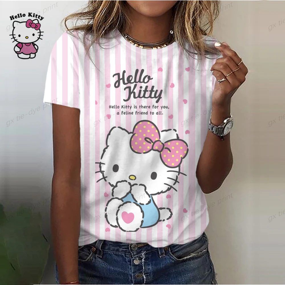 Fashion Clothes Ladies Hello Kitty Cartoon Clothing Short Sleeve Graphic T Shirt Summer Tee Women T-shirt Female Top Cartoon