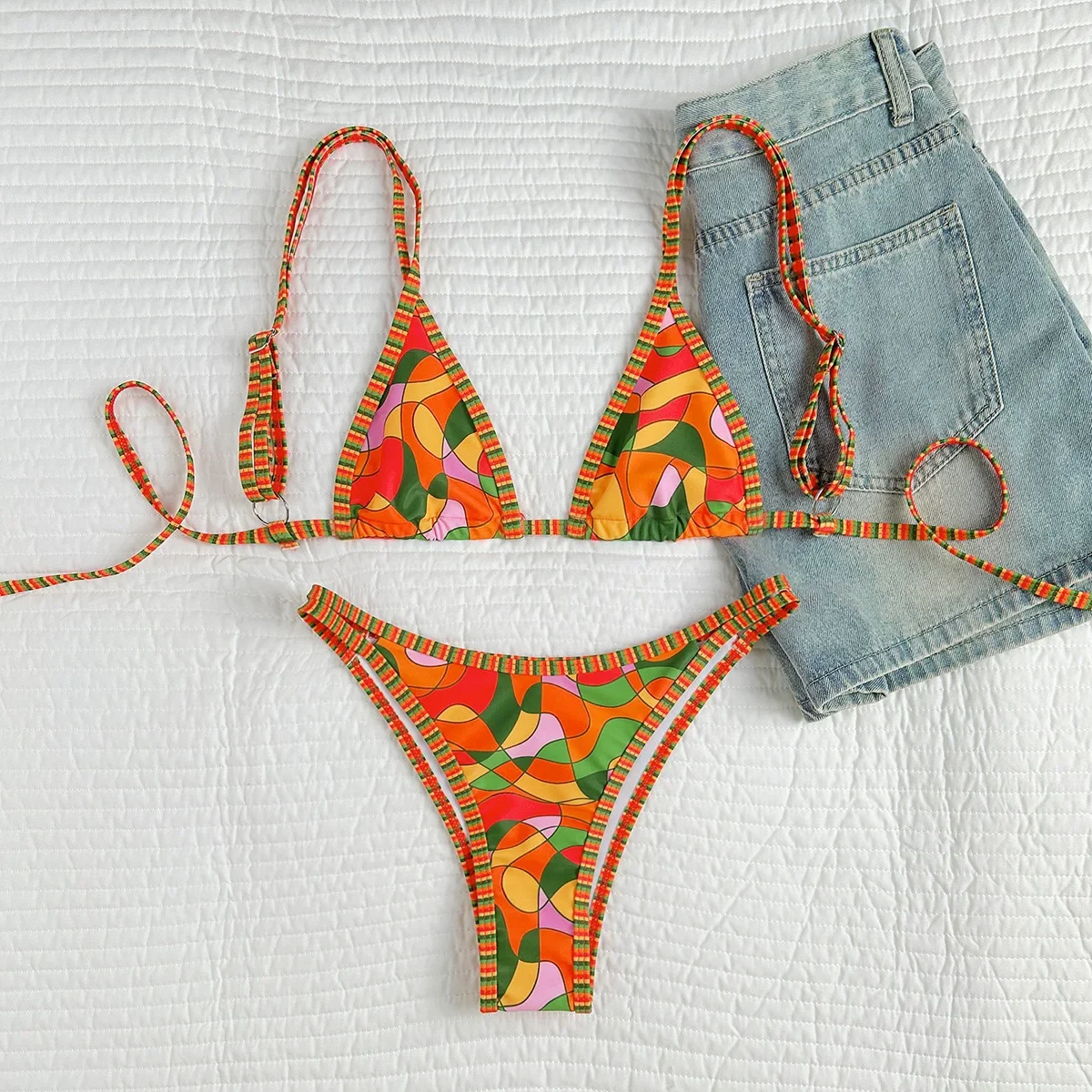 

sexy metal flower pink women's bikinis sets two pieces tie thong halter swimsuit beachwear bathing suit swimwear biquini trikini