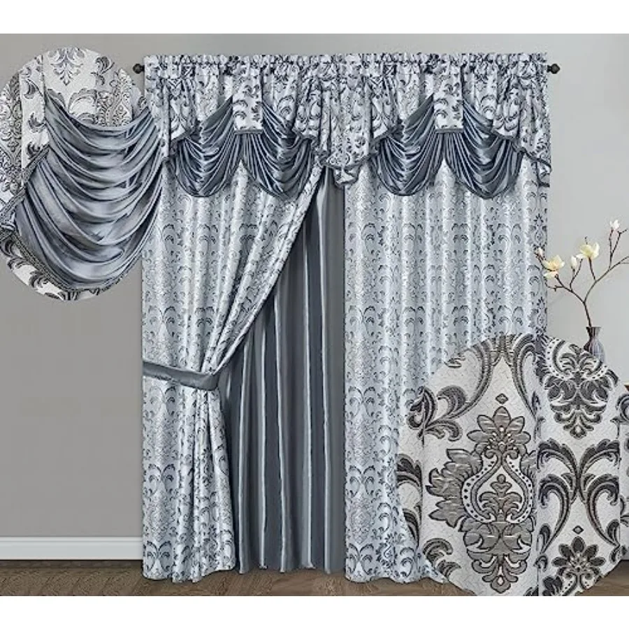 

GO Samba Sr. Jquard ow Curin Panel Dre с эффектом вытравления и фольгированием. Набор из 2 предметов. Eh pc 54" ширина x 90" высота с выступом 8" внизу. y