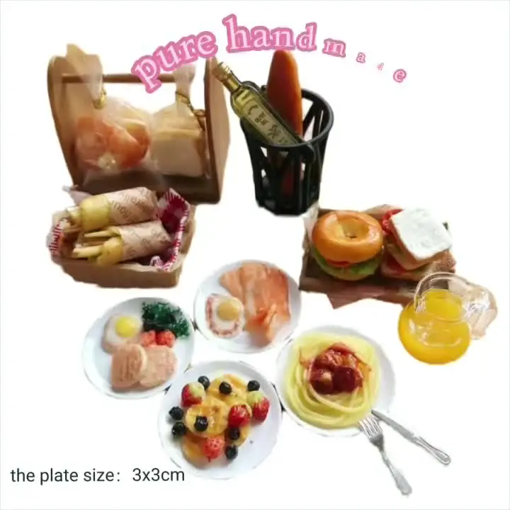 Set De 37 Pièces Miniatures Nourriture 1/12 – Accessoires Cuisine, Gâteaux, Pain, Café, Pour Maison De Poupée
