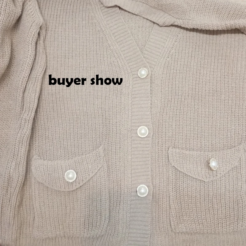 Moda Otoño Invierno botón Color sólido suéter tejido mujer cárdigan de manga larga suelta elegante ropa coreana 28347