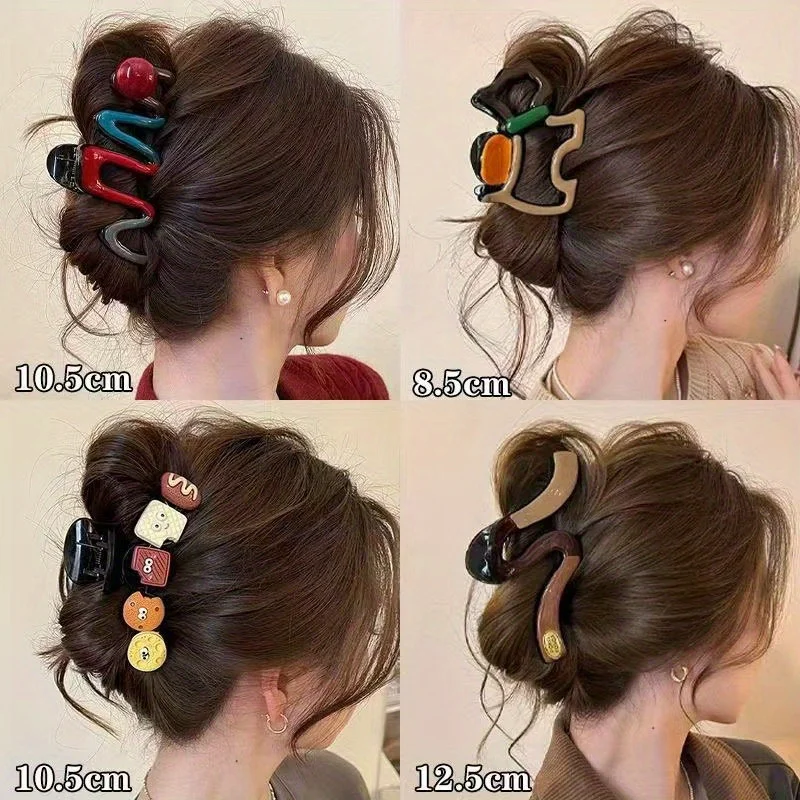 

French Style Chic Hair Claw Clip for Women Large Wave Pattern Non-Slip Scrunchies for Thick Hair Elegant Updo Hair Accessories