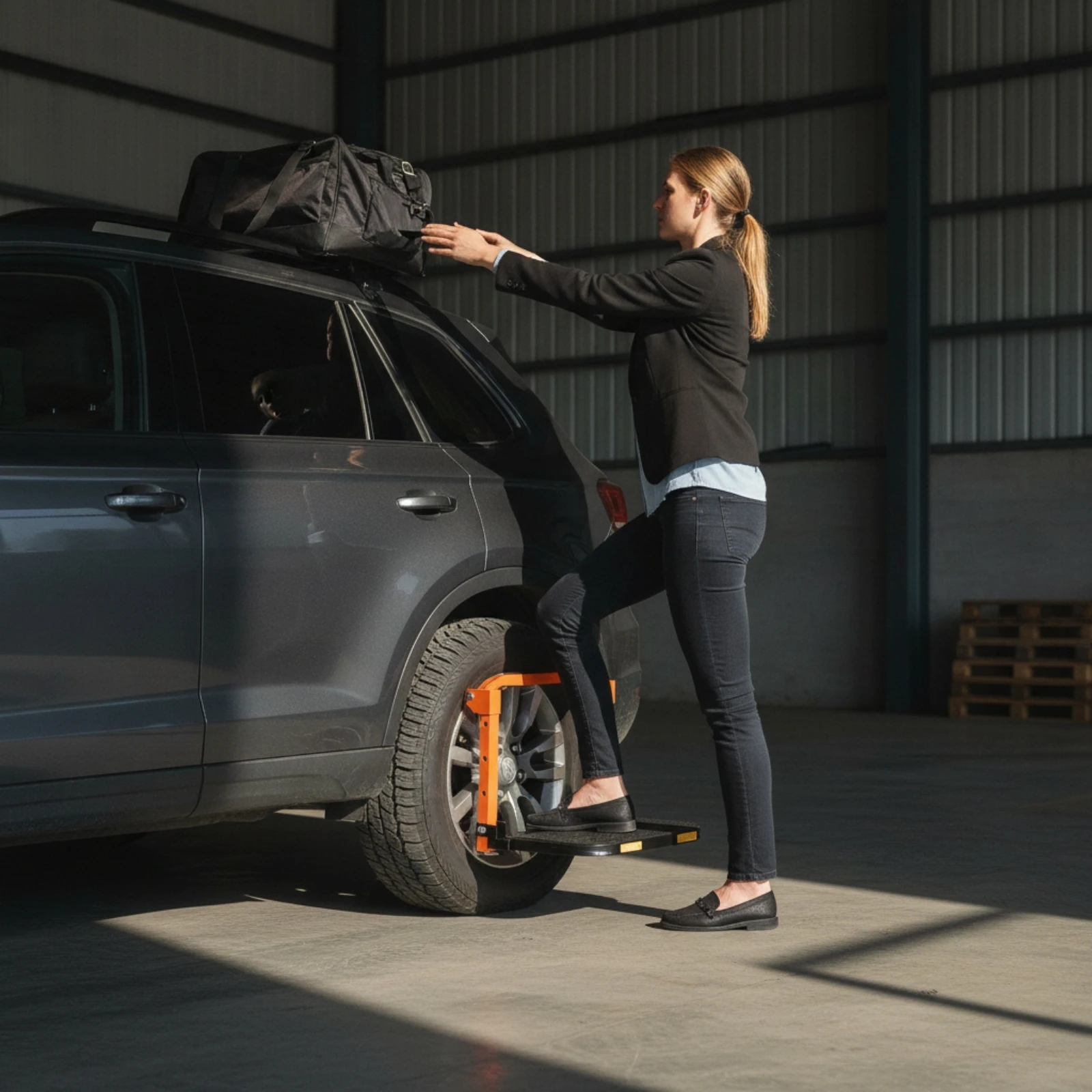 Adjustable Tire Step with Handhold Long-Lasting Vehicle Wheel Step Platform Portable Corrosion-Resistant for Truck Owners view 4