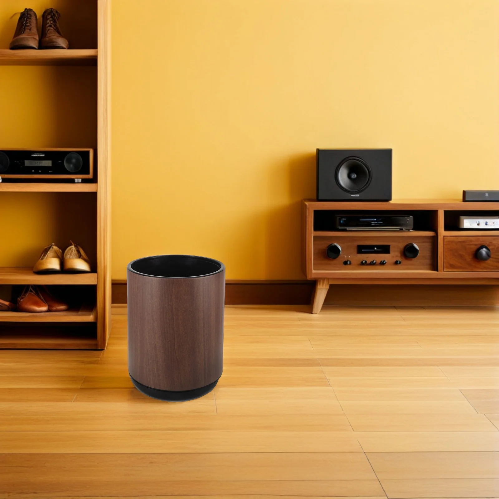 

Double Layer Garbage Bin Open Grain 15L Plastic Round Trash Can for Kitchen Bedroom Bathroom Office Dorm