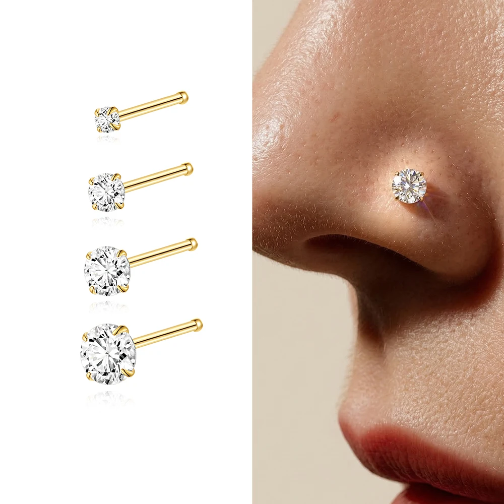 ROXI 1PC 2/3/4/5mm Four Claw 925 Sterling Silver Nose Nail Piercing Earring For Women Ins Classic Simple Ear Nail Jewelry Gift