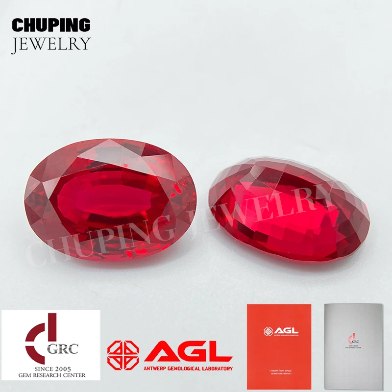 

ChuPing Jewelry Oval Shape Flame Melted Lab Grown Pigeon Blood Ruby With Selectable AGL Certificate 3A+ Grade Loose Store