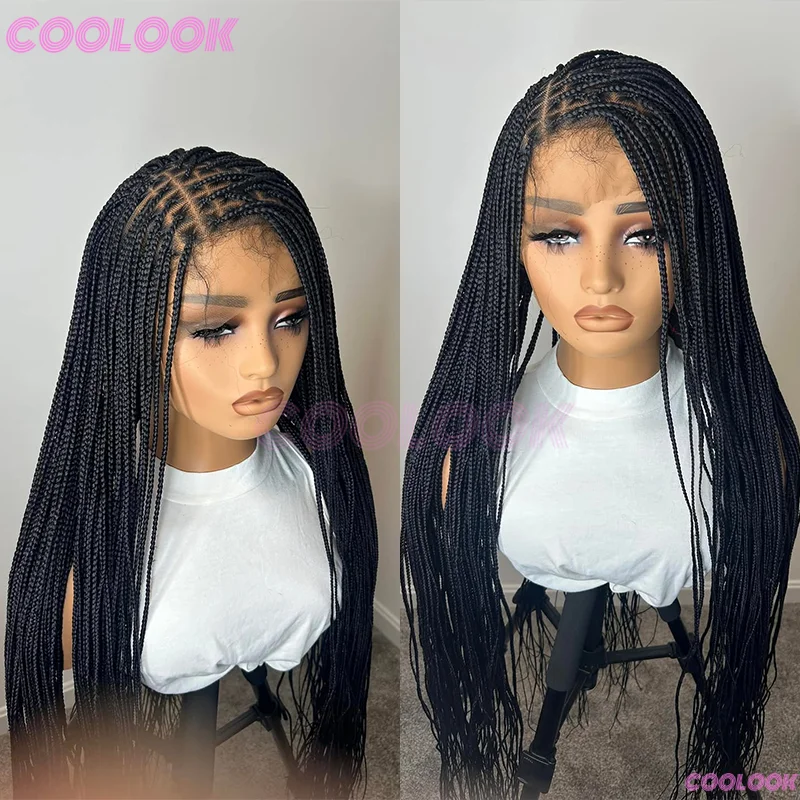 

36-дюймовые синтетические косички для чернокожих женщин, косички без узлов, кружевные парики с детскими волосами, кружевные передние косички, африканские парики
