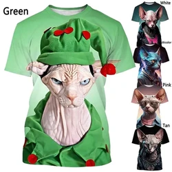 New Fashion Sphynx Cat 3D Printed T-shirt Men's Women's Summer Casual Short Sleeve Hairless Cat Shirt Tops Streetwear Baggy Tees