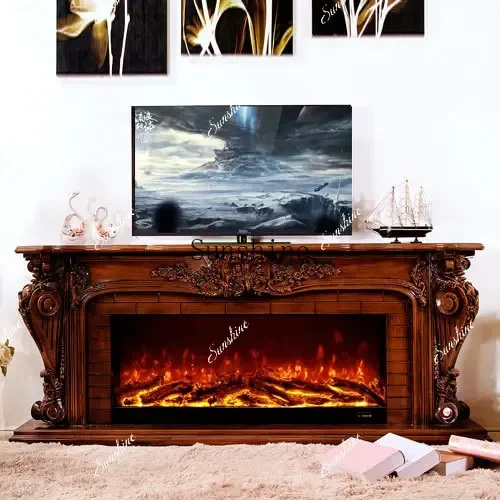 

1.8/2 meter European carved fireplace solid wood decorative cabinet electronic simulation core fireplace cabinet TF
