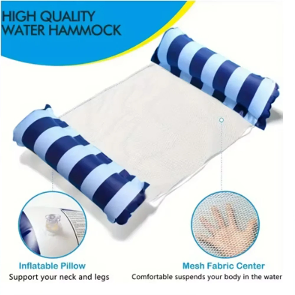 Foldable Striped Inflatable Lounge Chair, Suitable For Swimming Pool Parties And Beach Leisure Floating Beds With Net Backrest