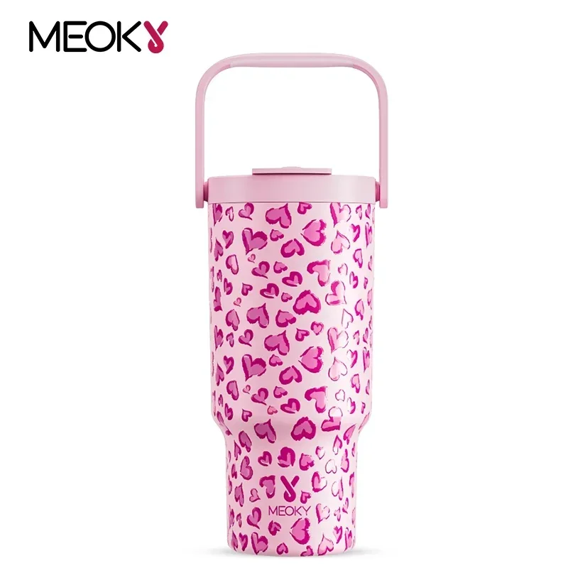 

Meoky 32 oz car sippy cup Stainless Pink Love steel Chabao cold thermal insulation coffee with cover creative water cup termos