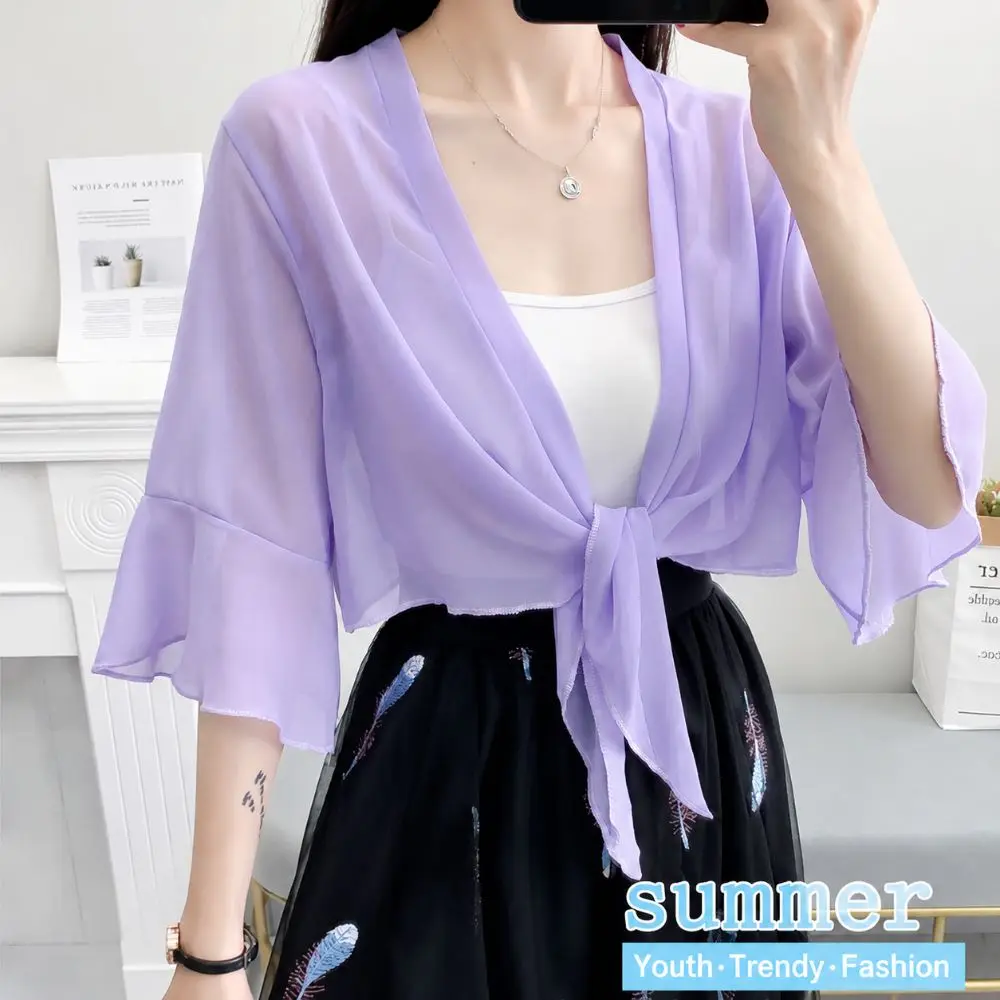 Lightweight Chiffon Chiffon Cardigan Loose Fit Multicolor Sun Protection Coat Cover Up Blouse Women