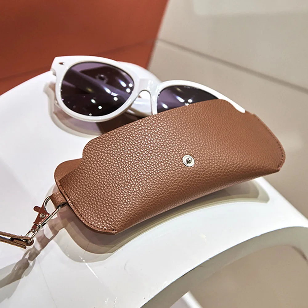 Fashionable PVC Double-sided Leather Glasses Protective Cover Portable Leather Glasses Clip Hanging Neck Glasses Bag Anti-lost G