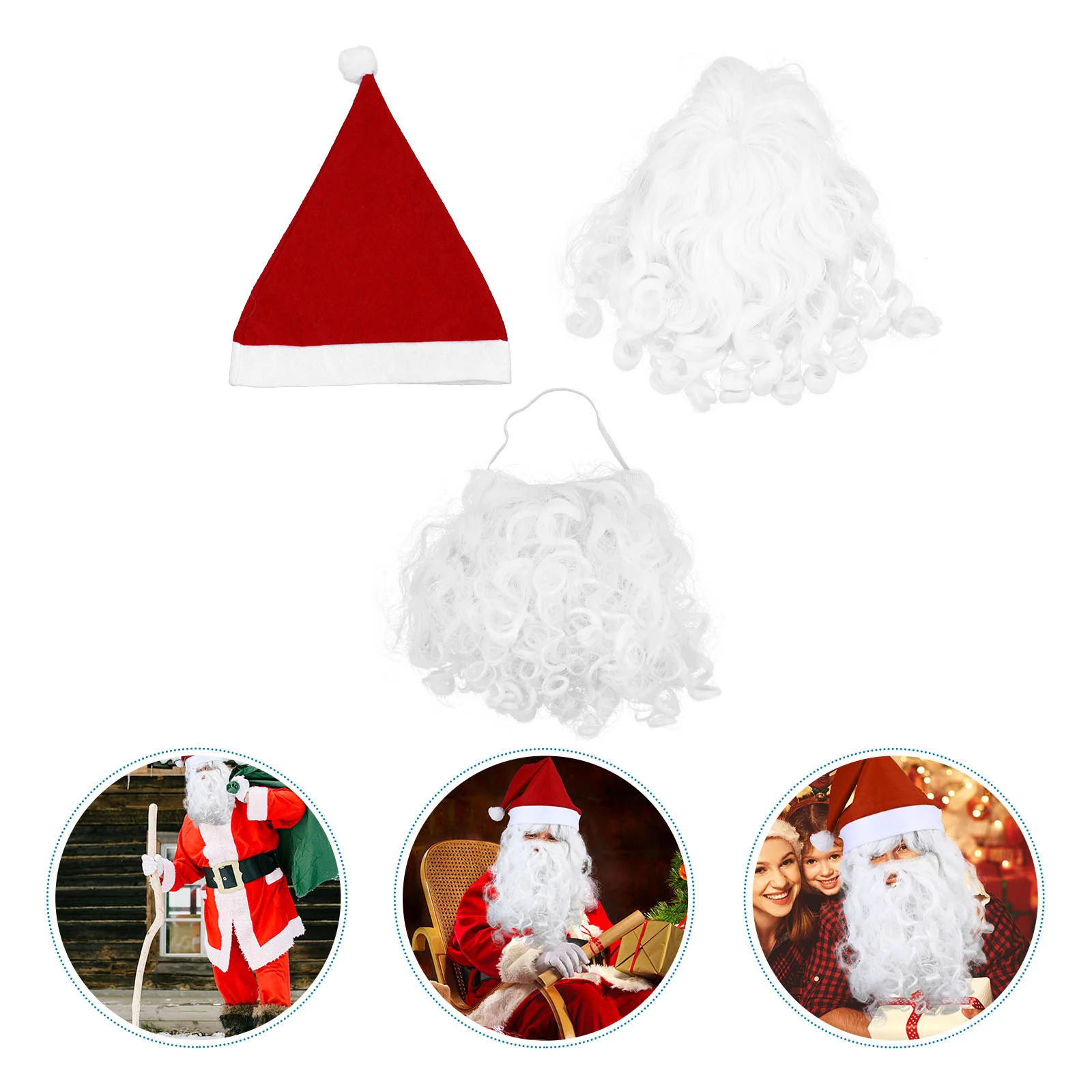 3 Pcs Christmas Inflatable Costume Headgear Performance Prop Cosplay Santa Claus Beard Kit Hat Party Beards Red Baby