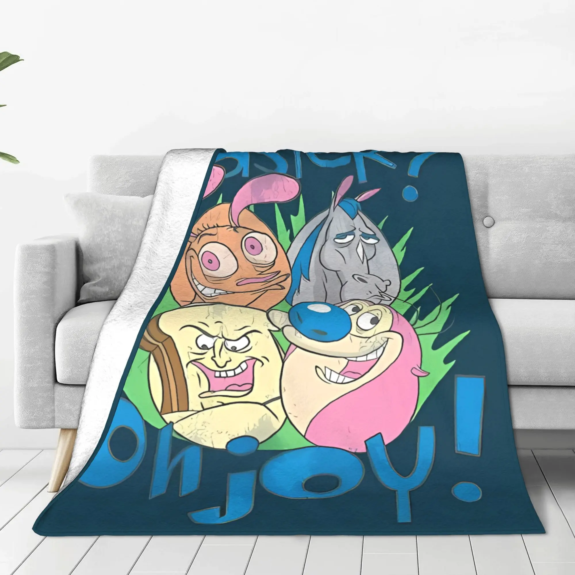 1PC Home Cute Room Decor Easter Oh Joy Blanket Throw Blanket Ren & Stimpy Novelty Warm Blanket All Season