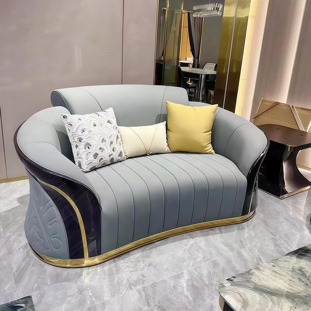 #Luxury European Style Velvet Fabric Sectional Sofa Set with High Density Sponge for Living Room Hotel & Mall Furniture